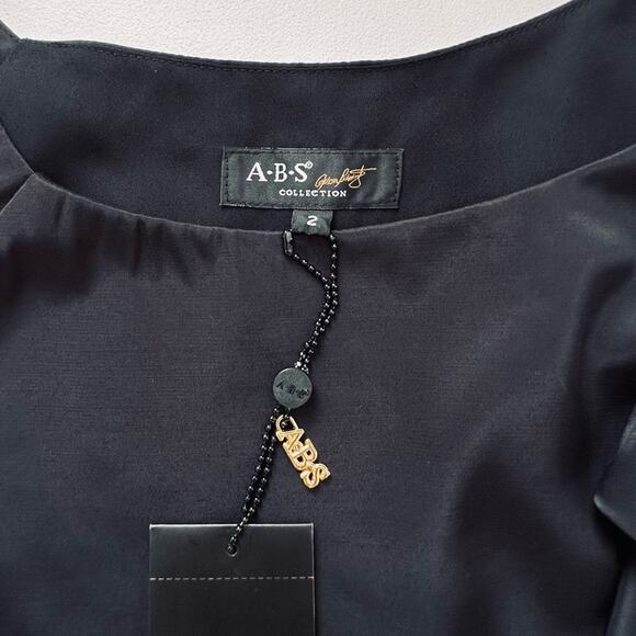 A.B.S. Allen Schwartz Dress Black Side Ruffle Side Zip Sleeveless LBD Size 2 NEW - Picture 2 of 12